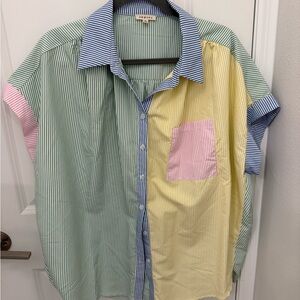 JODIFL Multicolor Striped Women's Button Down Shirt